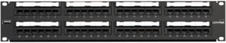 Cat 6 Flat Patch Panel, 48-Port, 2RU, Black, 110-Style Termination