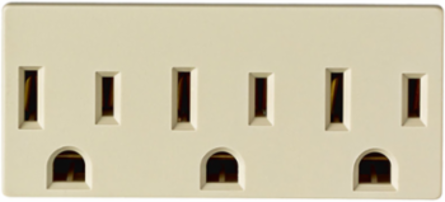 15 Amp Triple Outlet Plug-In Adapter, Grounded, Ivory, NEMA 5-15P