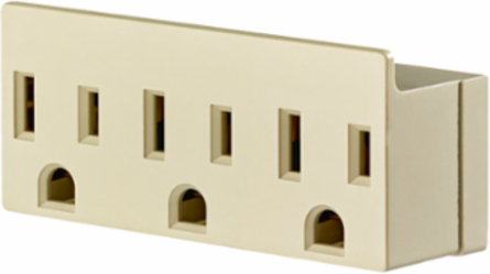 15 Amp Triple Outlet Plug-In Adapter, Grounded, Ivory, NEMA 5-15P