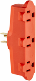 15 Amp Triple Outlet Adapter, 125 Volt, Grounding, Indoor, Orange