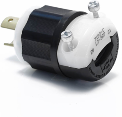 Locking Plug 20 Amp 250 Volt NEMA L2-20P Black & White