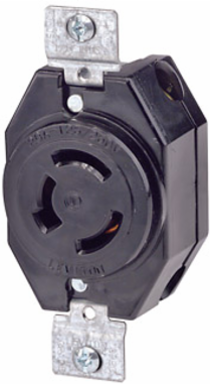 20 Amp Flush Mount Locking Receptacle, 125/250 Volt, Industrial Grade, Black