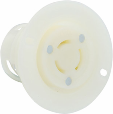 Flanged Outlet Locking Receptacle, 15/10 Amp, 125/250 Volt, Nylon, NEMA WD-6