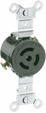 15/10 Amp Single Locking Receptacle, 125/250 Volt, Non-NEMA, Nylon Body, Black