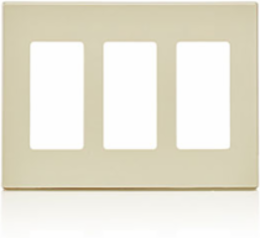 3-Gang Screwless Wallplate, Polycarbonate, Snap-On, Light Almond