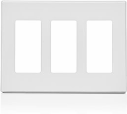 3-Gang Screwless Wallplate, Polycarbonate, White, Snap-On Design