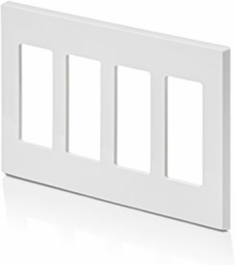 4-Gang Screwless Wallplate Polycarbonate White, Snap-On Mount, ETL Listed
