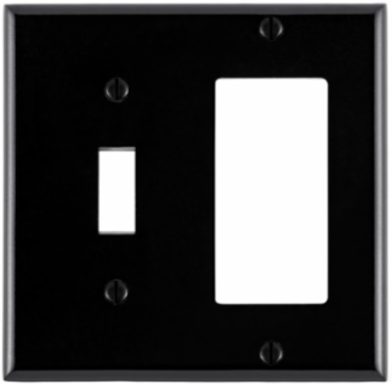 2-Gang Combination Wallplate, Standard Size, Thermoset Plastic, Black