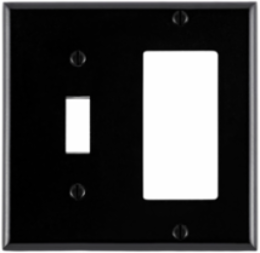 2-Gang Combination Wallplate, Standard Size, Thermoset Plastic, Black