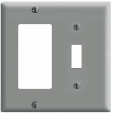 2-Gang Combination Wallplate, Standard Size, Thermoset Plastic, Gray