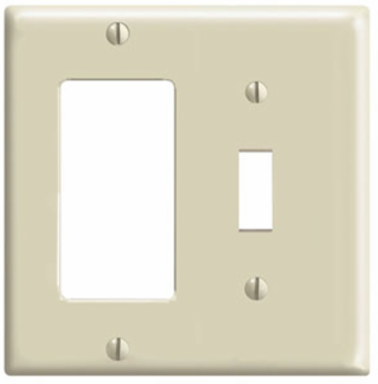 2-Gang Combination Wallplate, Standard Size, Thermoset Plastic, Ivory