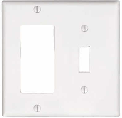 2-Gang Combination Wallplate, Standard Size, Thermoset Plastic, White