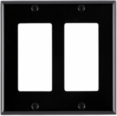 2-Gang Decora Wallplate, Standard Size, Thermoset Plastic, Black