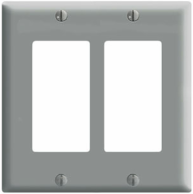 2-Gang Decora Wallplate, Standard Size, Thermoset Plastic, Gray