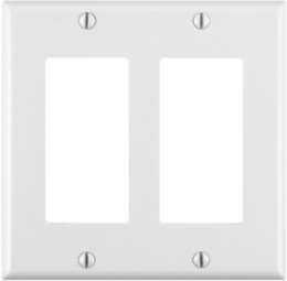 2-Gang Decora Wallplate, Standard Size, Nylon, White, UL/CSA Certified