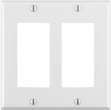 2-Gang Standard Size Decora Wallplate, Thermoset Plastic, White