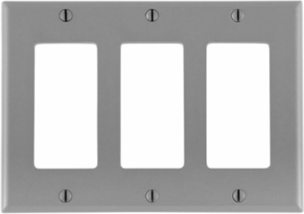 3-Gang Decora Wallplate, Standard Size, Thermoset Plastic, Gray