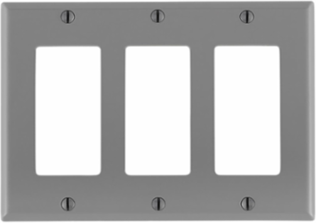 3-Gang Decora Wallplate, Standard Size, Nylon, Gray