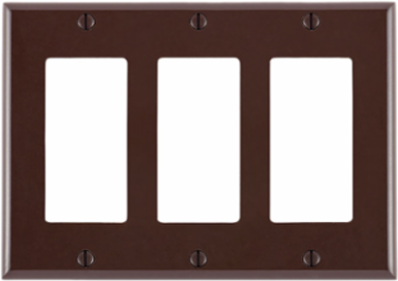 3-Gang Decora Wallplate, Standard Size, Thermoset Plastic, Brown