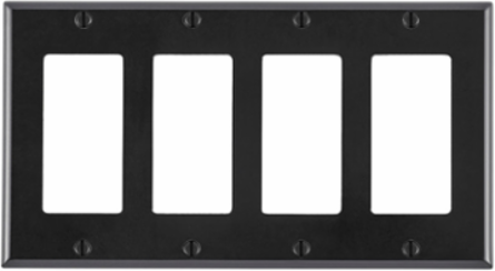 4-Gang Decora Wallplate, Standard Size, Thermoset Plastic, Black