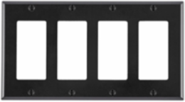 4-Gang Decora Wallplate, Standard Size, Thermoset Plastic, Black