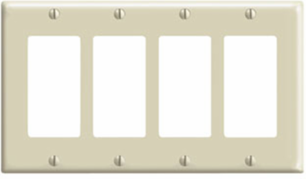 4-Gang Decora Wallplate, Standard Size, Thermoset Plastic, Ivory