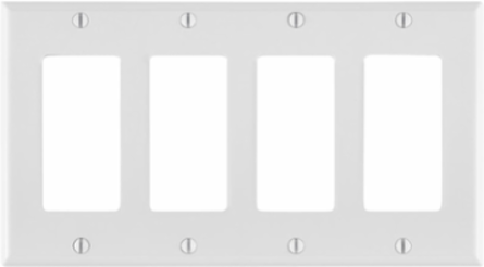 4-Gang Decora Wallplate, Standard Size, Nylon, White, UL/CSA Certified
