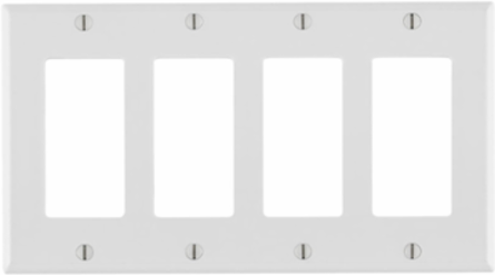 4-Gang Decora Wallplate, Standard Size, Thermoset Plastic, White