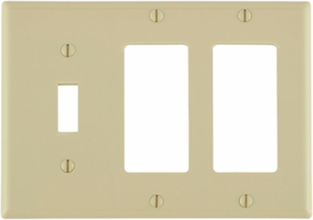 3-Gang Combination Wallplate, Standard Size, Thermoset Plastic, Ivory