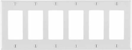 6-Gang Decora Wallplate, Standard Size, Thermoset Plastic, White, UL/CSA Certified