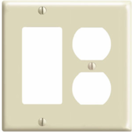 2-Gang Combination Wallplate, 1-Duplex & 1-Decora/GFCI, Standard Size, Thermoset Plastic, Ivory