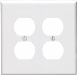 Midway Size 2-Gang Duplex Outlet Wallplate, Thermoset Plastic, White