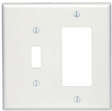 2-Gang Combination Wallplate, Midway Size, Thermoset Plastic, White