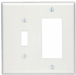 2-Gang Combination Wallplate, Midway Size, Thermoset Plastic, White