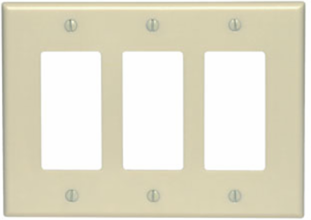 3-Gang Decora Wallplate, Midway Size, Thermoset Plastic, Ivory