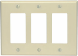 3-Gang Decora Wallplate, Midway Size, Thermoset Plastic, Ivory