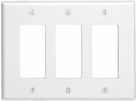 3-Gang Midway Size Decora Wallplate, Thermoset Plastic, White