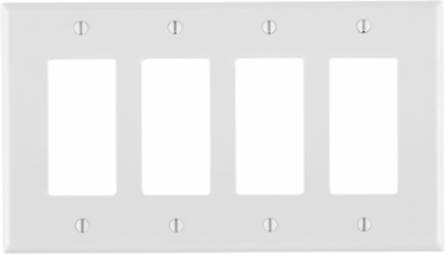 4-Gang Decora Wallplate, Midway Size, Thermoset, White, RoHS Compliant