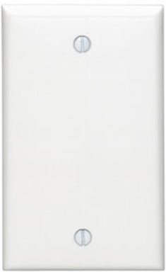 1-Gang Blank Wallplate, Standard Size, Nylon, White, Box Mount, UL/CSA