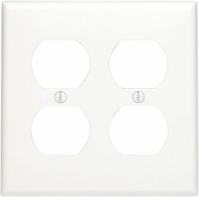 2-Gang Duplex Outlet Wallplate, Standard Size, Nylon, White