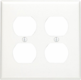 2-Gang Duplex Outlet Wallplate, Standard Size, Nylon, White