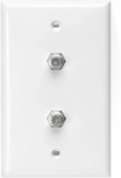 Standard Video Wall Jack with 2 F-Type Connectors, High-Impact Plastic, White