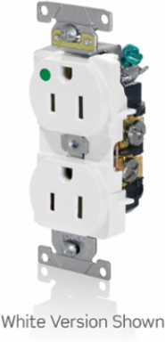 15 Amp Hospital Grade Duplex Receptacle, Self-Grounding, NEMA 5-15R