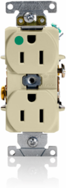 15 Amp Duplex Receptacle - Hospital Grade, Self-Grounding, Ivory