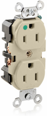 15 Amp Duplex Receptacle, Hospital Grade, 125 Volt, Self-Grounding, Ivory