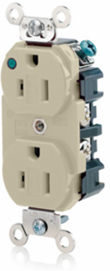 15 Amp Duplex Receptacle, Hospital Grade, 125 Volt, Self-Grounding, Ivory