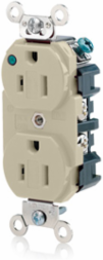 15 Amp Duplex Receptacle, Hospital Grade, 125 Volt, Self-Grounding, Ivory