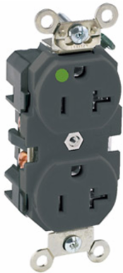 20 Amp Duplex Receptacle, Hospital Grade, Self-Grounding, Nylon Body, NEMA 5-20R