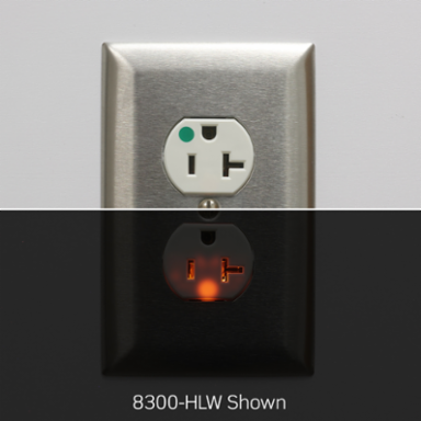 20 Amp Hospital Grade Illuminated Duplex Receptacle Outlet, NEMA 5-20R, Self-Grounding, Red