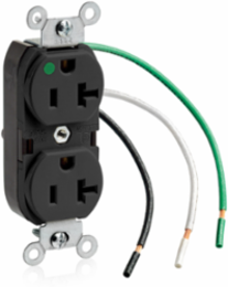 20 Amp Hospital Grade Duplex Receptacle, Self-Grounding, NEMA 5-20R, Black